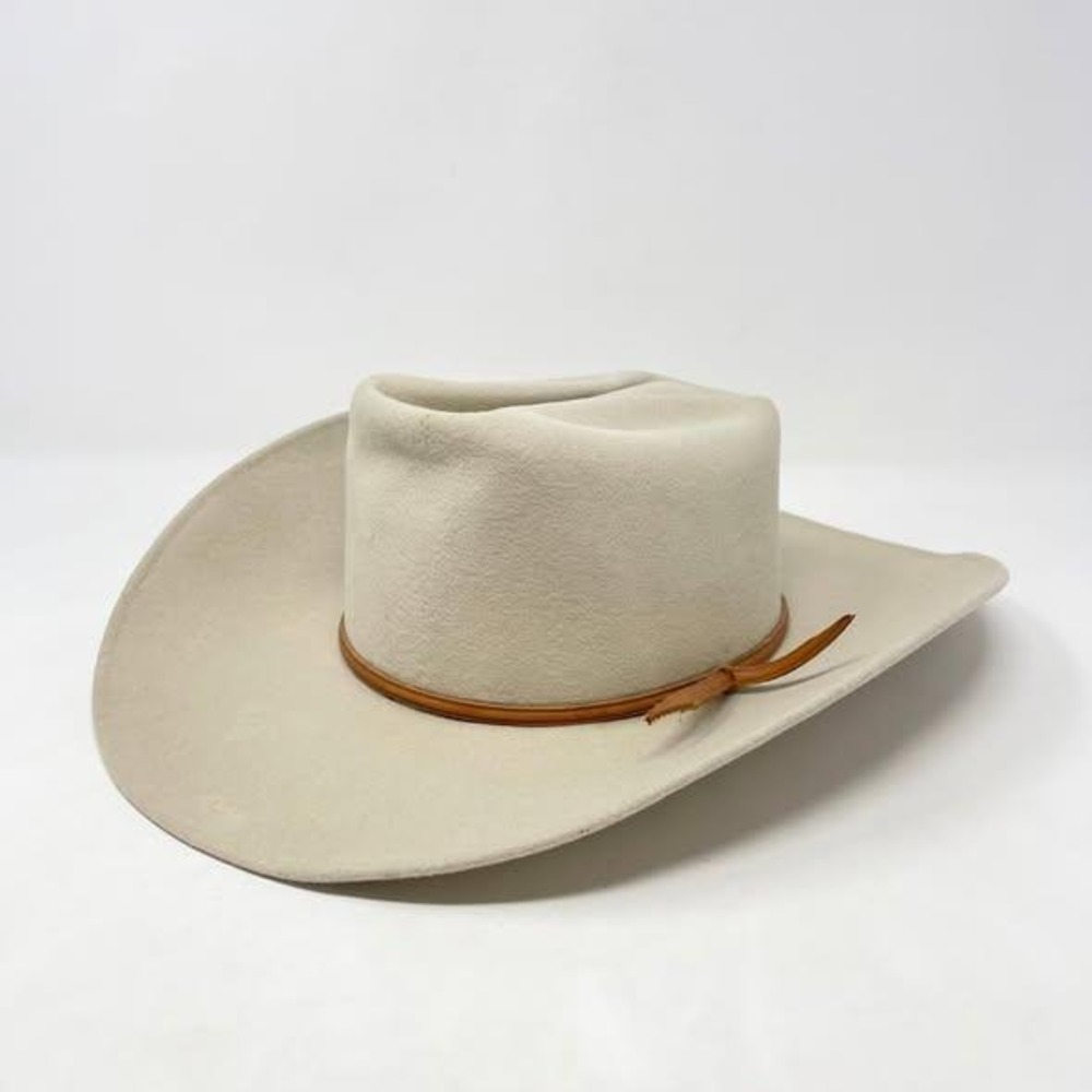 VTG Rockmount Cowboy Hat Beige Wind River Perma-Shape 100% Wool Weatherized Tan